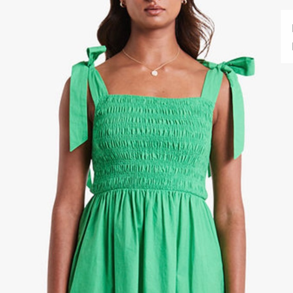 Never Fully Dressed Molly Plain Square Neck Linen Blend Dress, Green